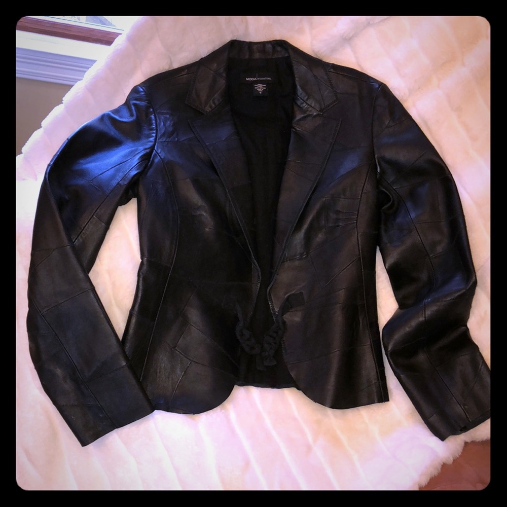 Moda black leather cotton lined jacket